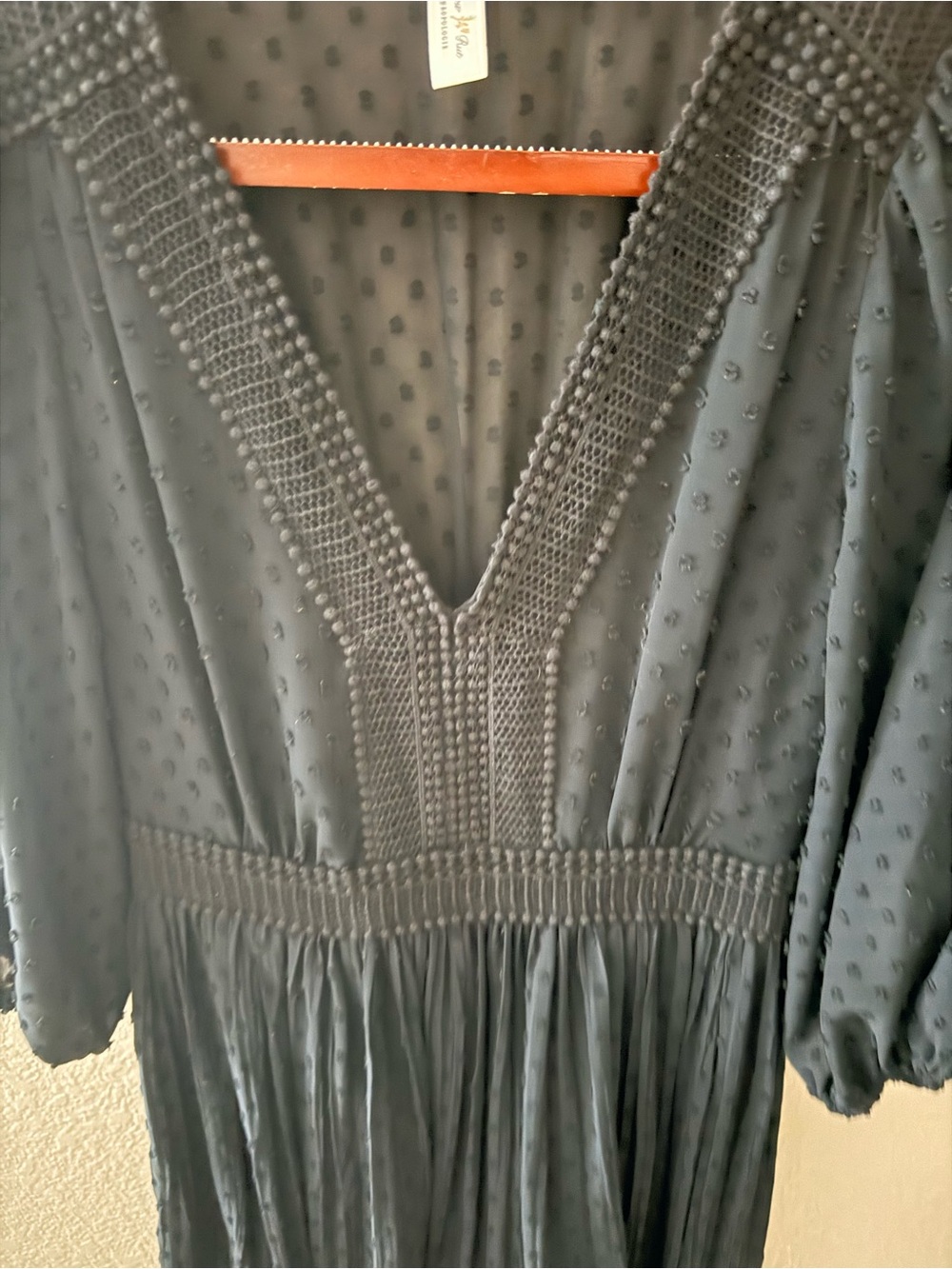 Anthropologie Meadow Rue Minetta Swiss Dot Crochet Dress Black - Picture 4 of 5